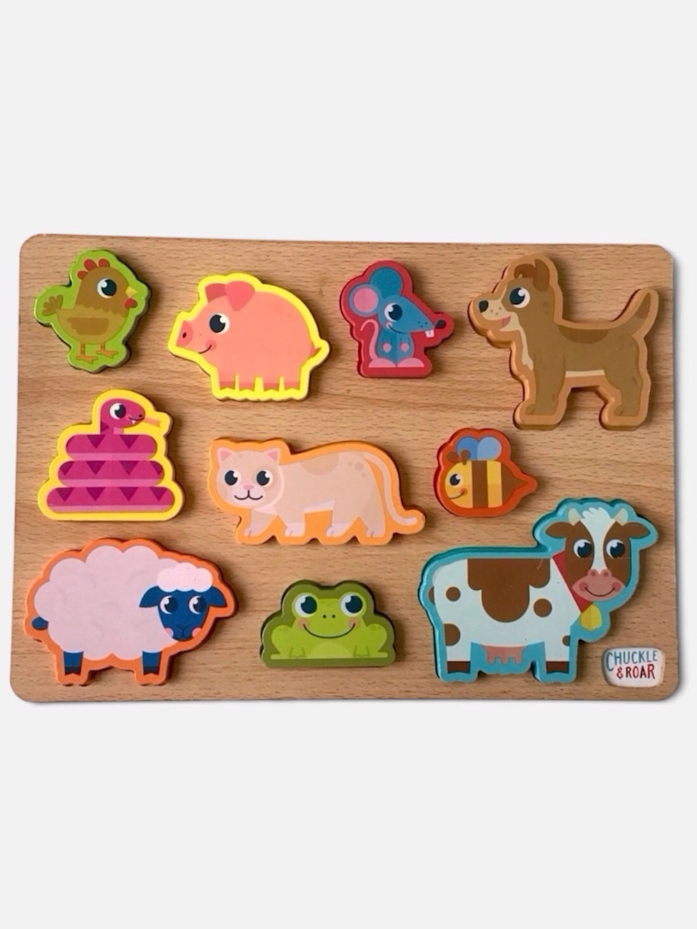 Chuckle & Roar Wooden Puzzle 10 Colorful Animal Pieces for Kids Children